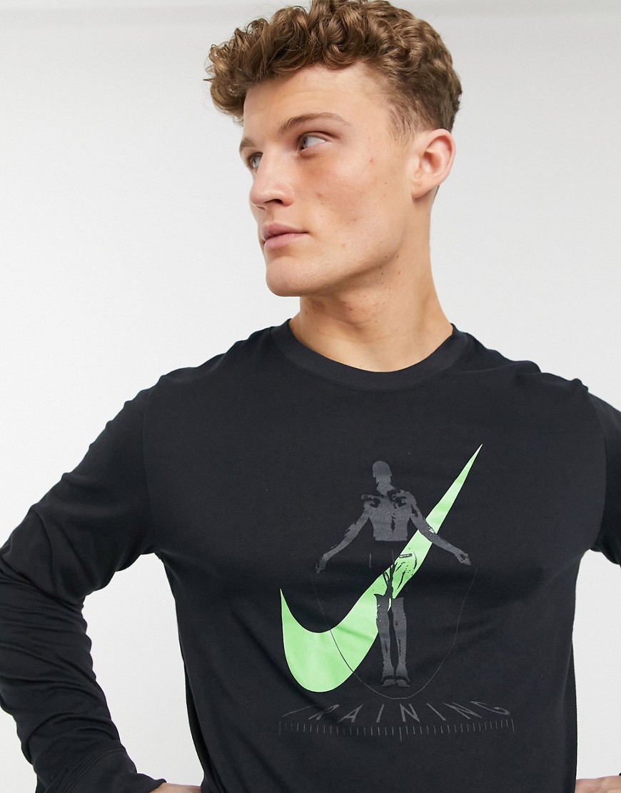 Nike Training tilted Swoosh logo long sleeve top in black