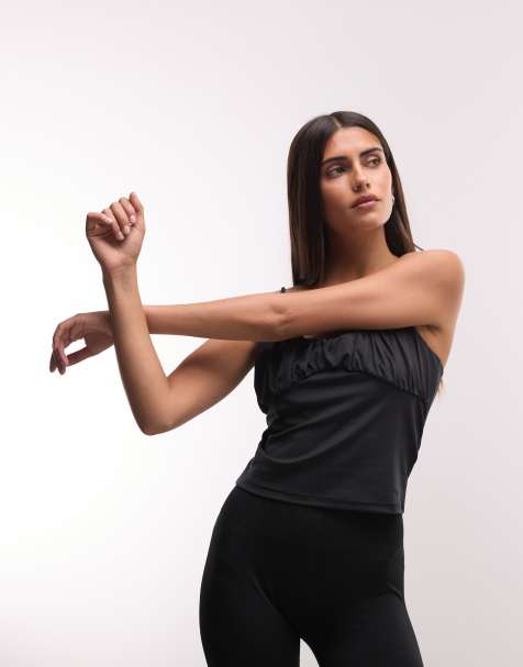 Nike Training - top de tirantes fruncido Dri-FIT en negro - view 1