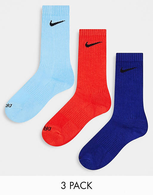 Nike Training unisex cush 3 pack socks in red, blue and navy | ASOS