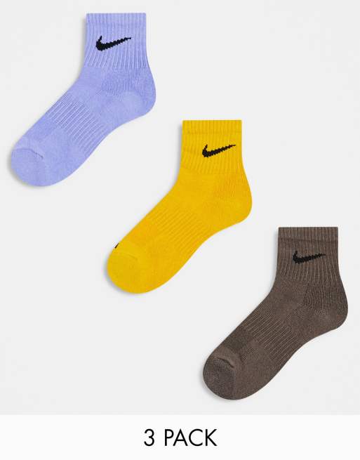 Nike Training Unisex Cush – Zestaw 3 par skarpetek do kostki w kolorach niebieskich, pomarańczowym i szarym