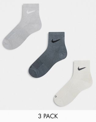 Nike Training unisex cushioned 3 pack ankel socks in grey - ASOS Price Checker