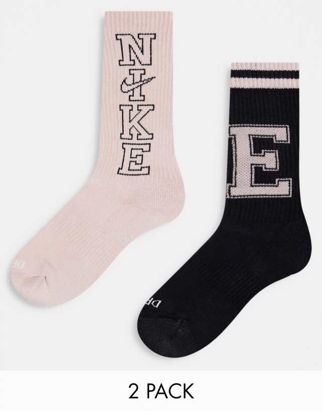 Nike Training Unisex Everyday Cushioned 2 pack of heritage crew socks in black