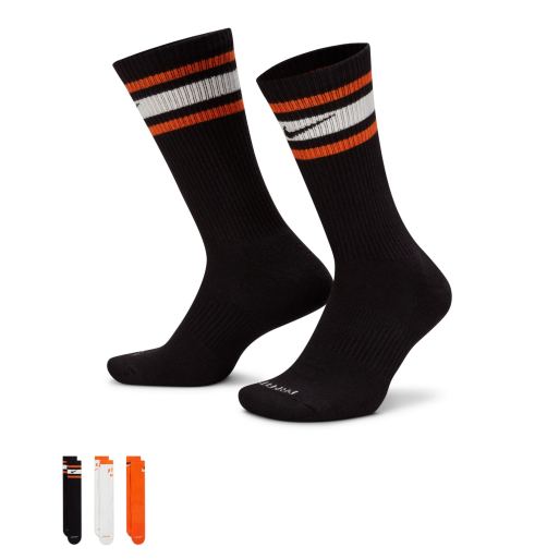 Nike Training - Unisex - Pakke med 3 par sportssokker med stødabsorbering og logo i sort/hvid/orange