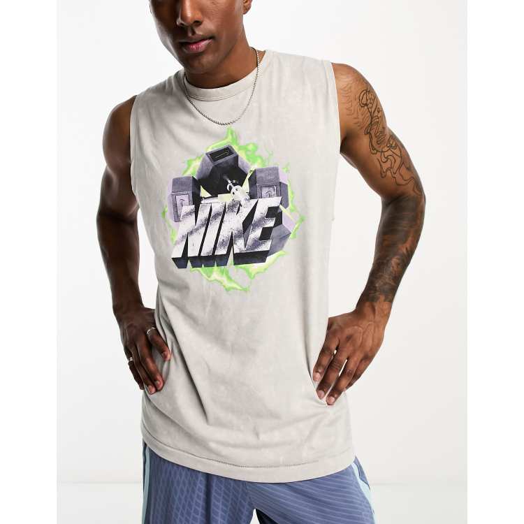 Nike Training Vintage Dri Fit graphic sleeveless t shirt in white
