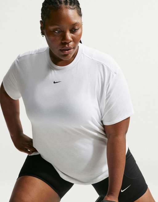 Nike Training W Nk One Dri-FIT top a maniche corte dalla vestibilità comoda (taglie comode) bianco, 3 di 4