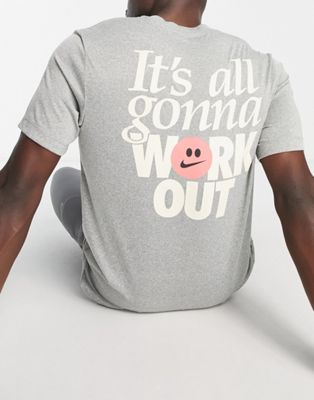 Nike Training work out graphic backprint t-shirt in grey