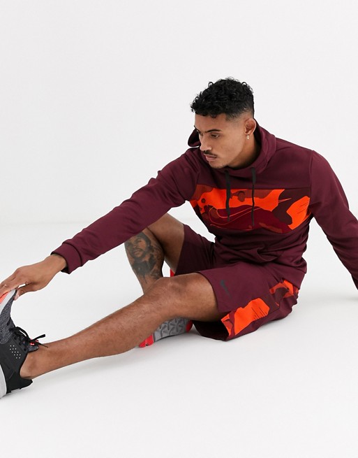 Nike Training woven shorts with camo panels in burgundy