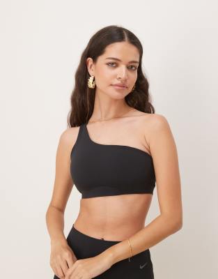 Nike Training - Zenvy Dri-FIT - Asymmetrischer, weicher Sport-BH in Schwarz mit leichter Stützkraft