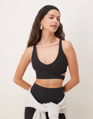 Nike Training - Zenvy Dri-FIT - Gerippter Sport-BH in Schwarz mit leichter Stützkraft und Zierausschnitt