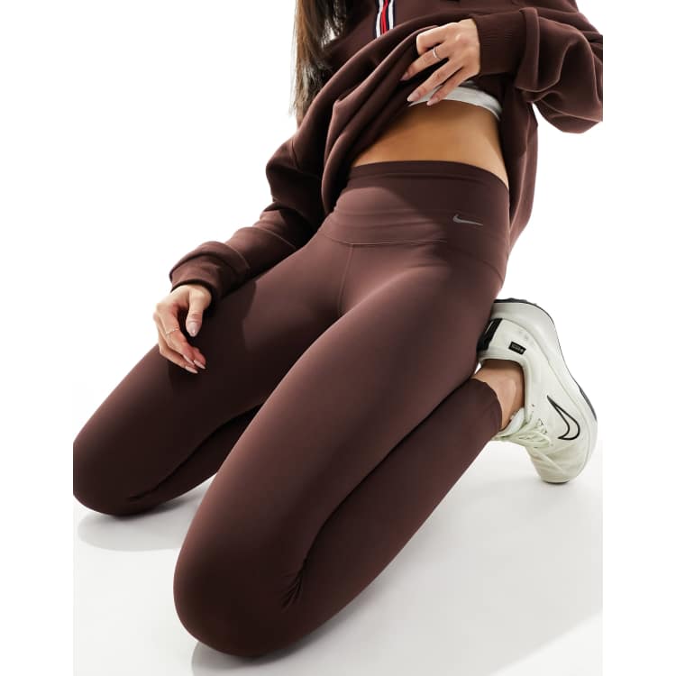 Nike Women's One Luxe Mid-Rise Heathered Leggings in Brown