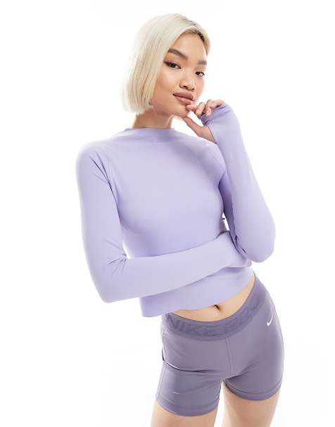 Nike Training – Zenvy – Dri-FIT – Ljuslila, mjuk träningstopp med långa ärmar - view 1