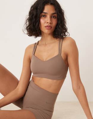 Nike Training Zenvy Dri-FIT soft touch Alate light support sports bra in brown - view 1