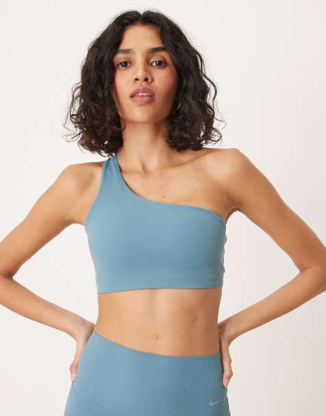 Nike Training Zenvy Dri-FIT soft touch asymmetric sports bra in blue - view 1