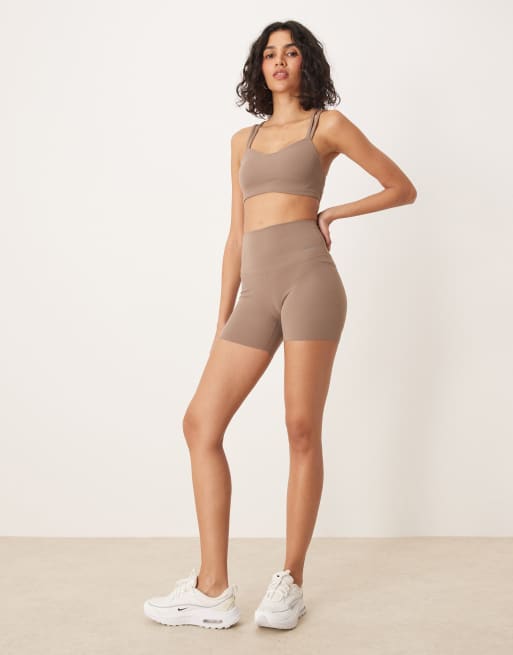 Nike Training Zenvy Dri-FIT soft touch high waisted 5 inch shorts in brown, 3 of 5