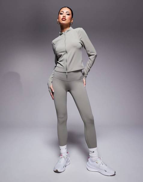 Nike Training Zenvy full zip longsleeve top and leggings in light green - view 1