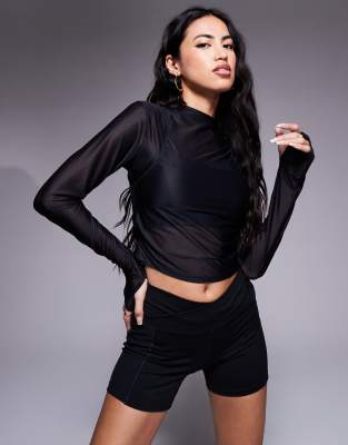 NIKE ZENVY YOGA SHEER LONGSLEEVE TOP IN BLACK