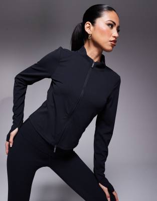 Zenvy Yoga full zip longsleeve top in black