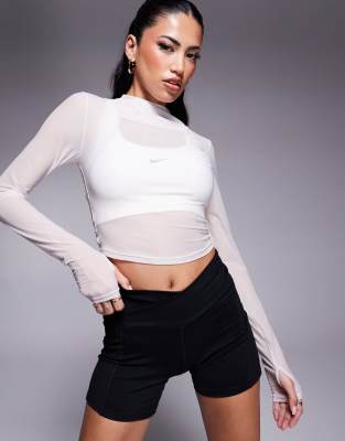 Zenvy yoga sheer long sleeve top in white-Neutral