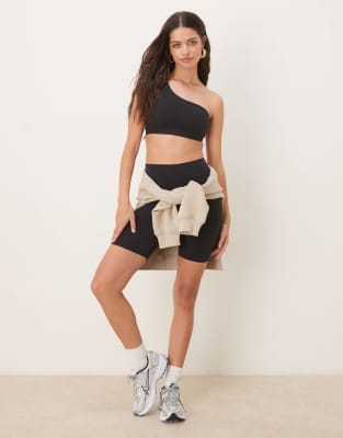 Nike Zenvy Yoga Soft Touch One Shoulder Light Support Sports Bra In Black