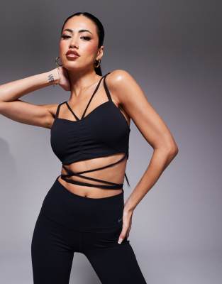 Nike Zenvy Yoga Strappy Wrap Light Support Sports Bra In Black