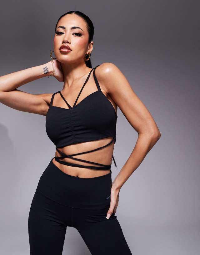 Nike Training Zenvy Yoga strappy wrap light support sports bra in