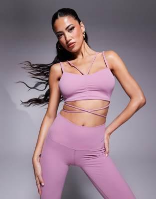 Zenvy Yoga strappy wrap light support sports bra in pink