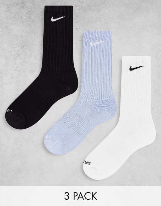 Nike Training – Zestaw 3 par ochronnych skarpetek w kolorach czarnym, białym i niebieskim