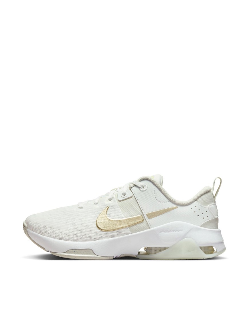 Nike Training Zoom Bella 6 premium trainers in white and gold