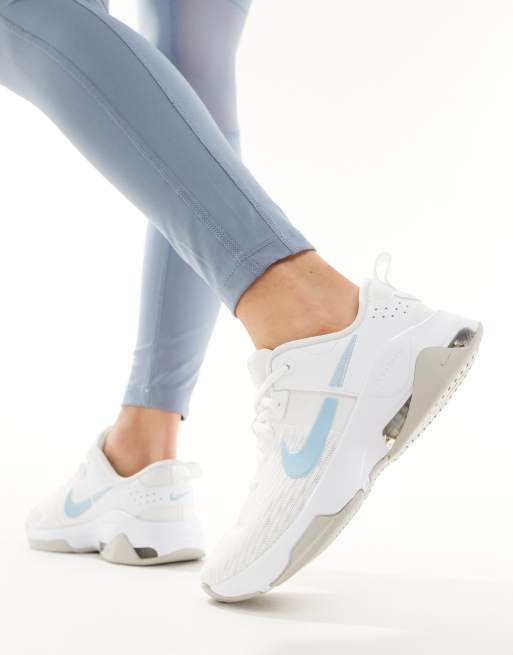 Nike Training Zoom Bella trainers in white and baby blue ASOS