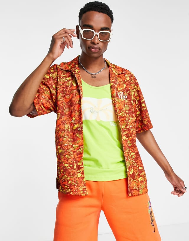 Nike Trek Division all-over print revere collar shirt in orange