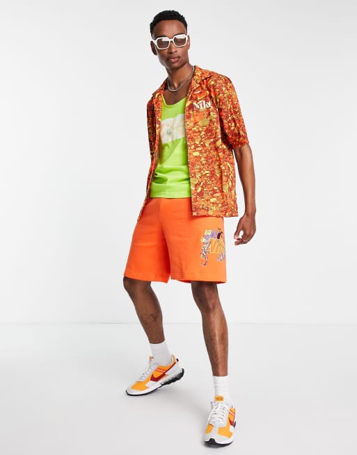Nike Trek Division all-over print revere collar shirt in orange | ASOS