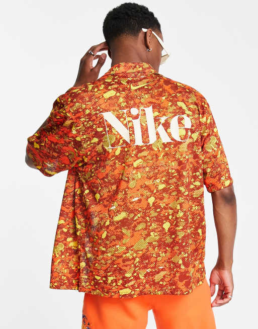 Nike Trek Division all-over print revere collar shirt in orange | ASOS