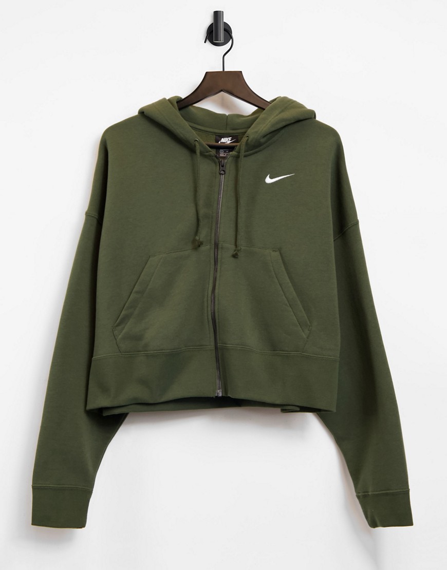 Nike Trend Fleece crop full-zip hoodie in khaki-Green