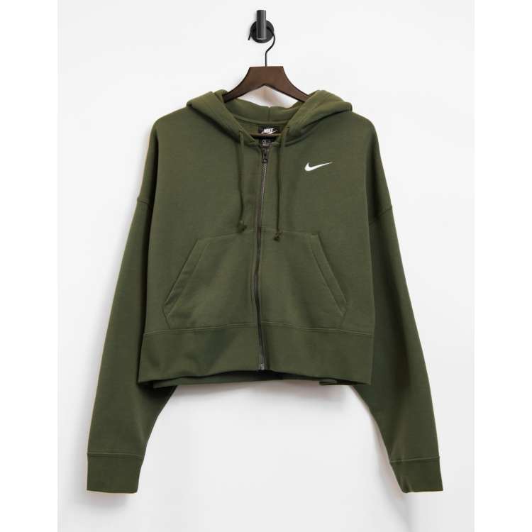 Nike Trend Fleece crop full zip hoodie in khaki ASOS