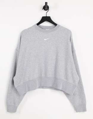 Nike Trend Fleece Cropped Crew Neck Sweatshirt In Gray Heather-grey In Grey