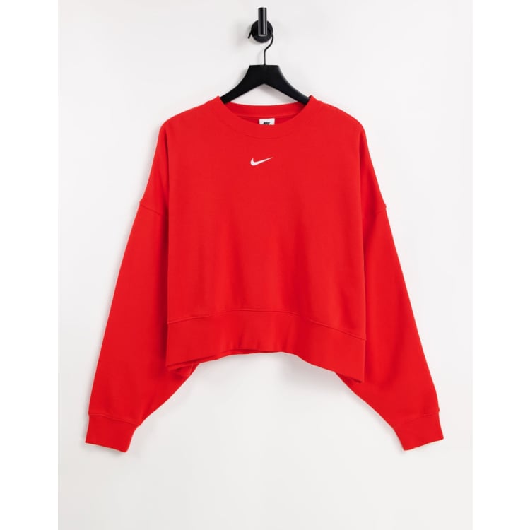 Nike Trend Fleece cropped crew neck sweatshirt in red ASOS