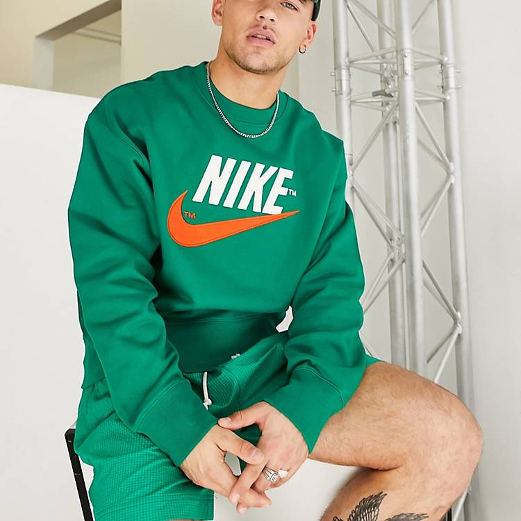 Nike Fleece embroidered sweatshirt in malachite green ASOS