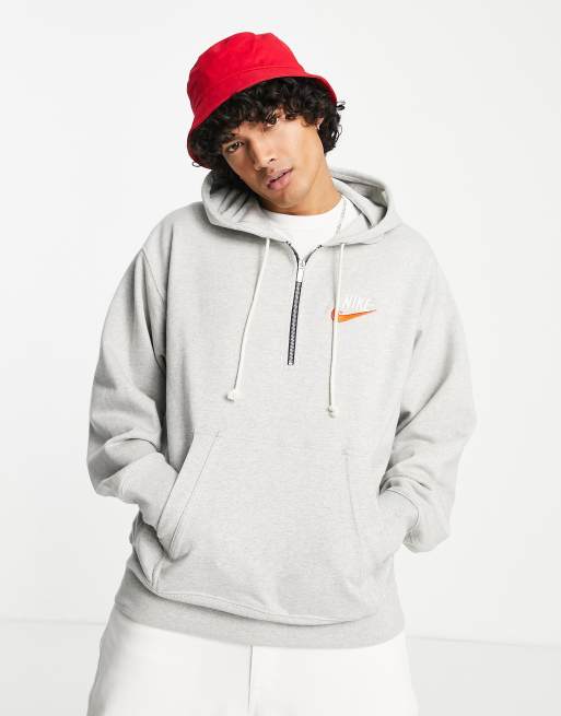 Nike Trend Fleece half zip retro logo hoodie in gray heather