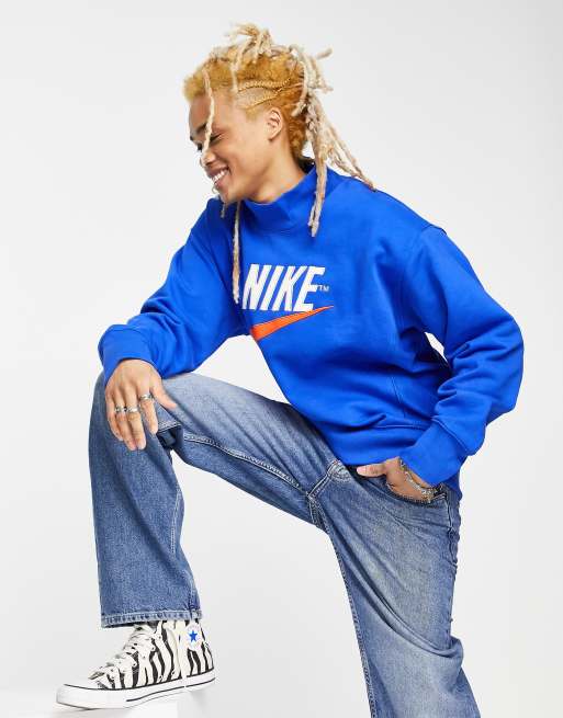 Nike Trend Fleece mock neck retro logo sweatshirt in royal blue