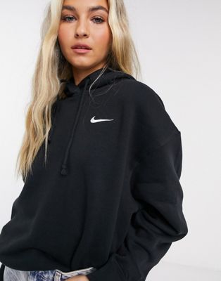 nike mini swoosh oversized hoodie in black
