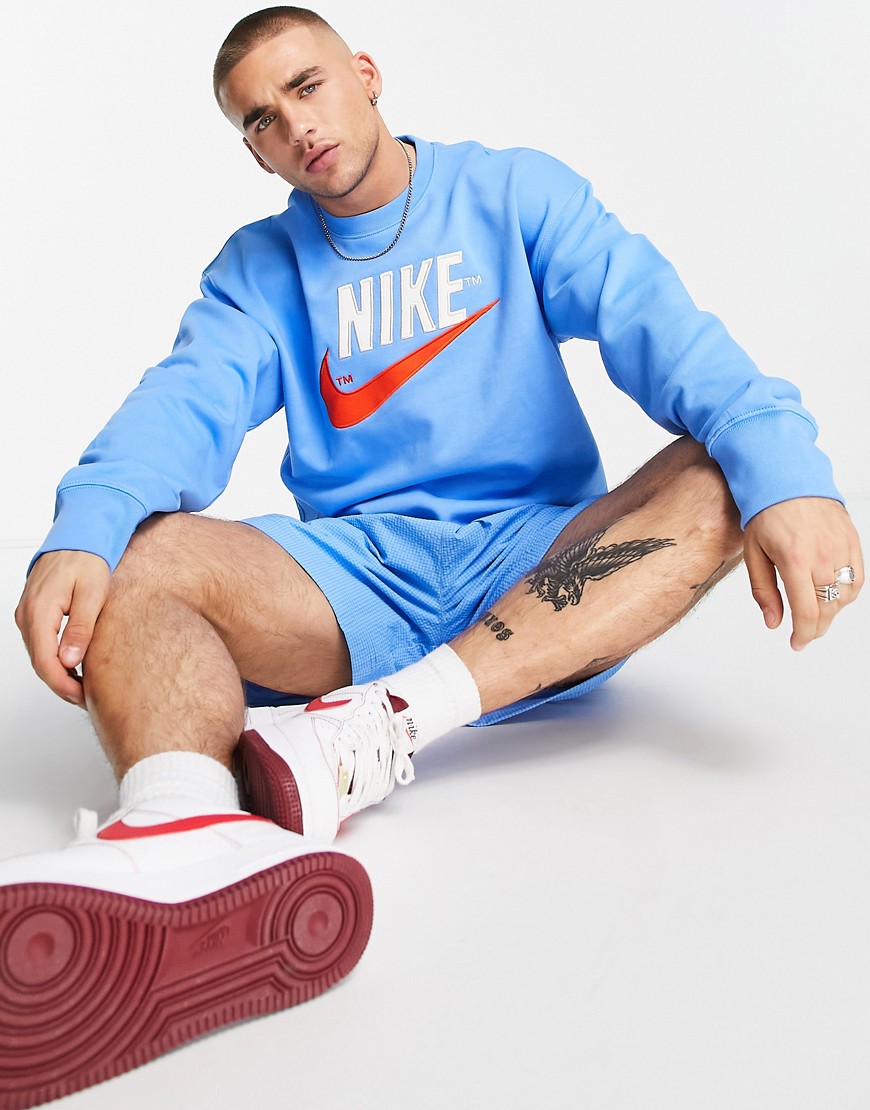 Nike Trend Fleece retro logo crew neck sweatshirt in university blue