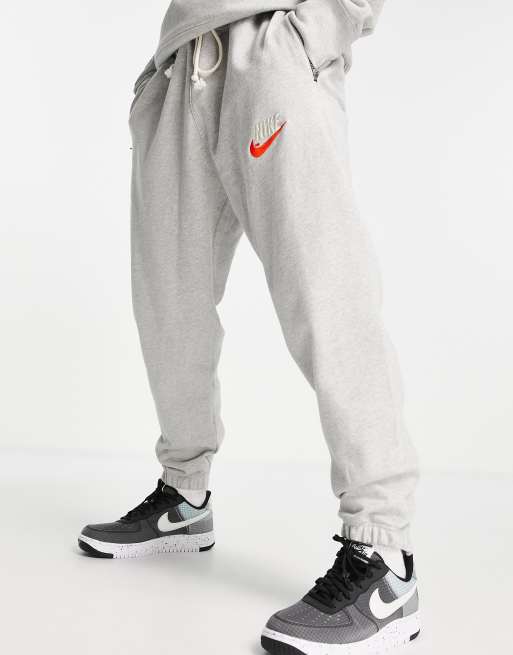 Nike Trend Fleece zip cuffed retro logo sweatpants in gray heather