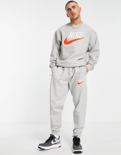 Nike Trend Fleece zip cuffed retro logo sweatpants in gray heather