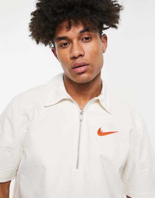 Nike Trend oversized woven half zip overshirt in phantom white