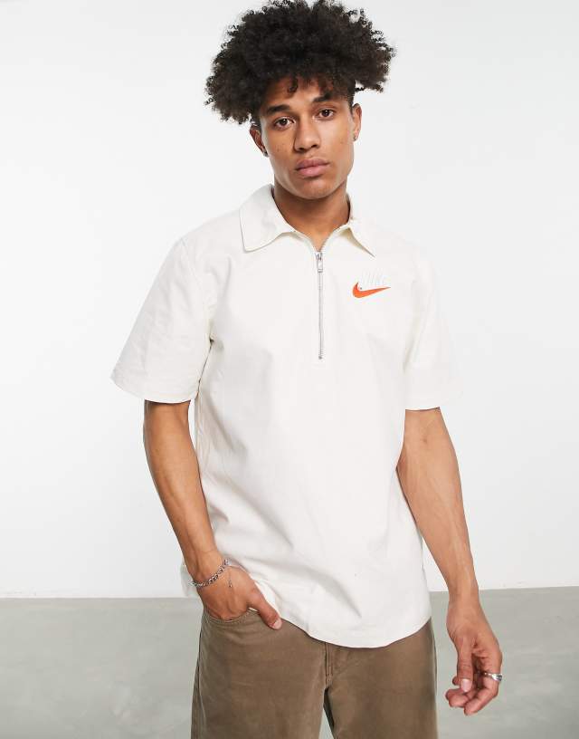 Nike Trend retro logo half-zip overshirt in stone