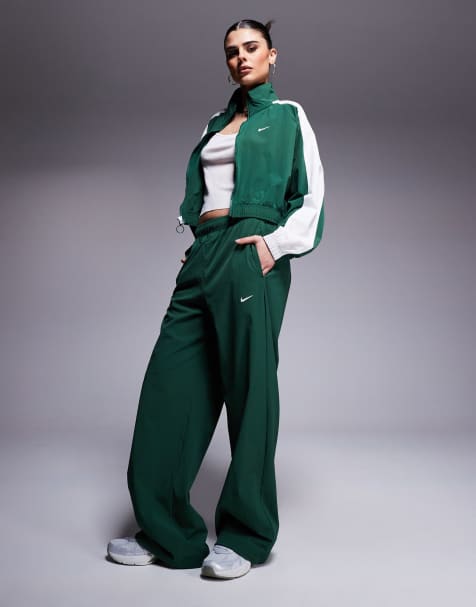 Nike Trend woven windrunner jacket and wide leg trousers in green - view 1