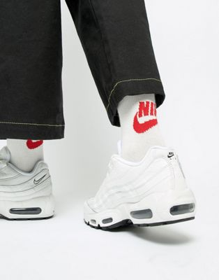 nike air max 95 leather trainers in triple white
