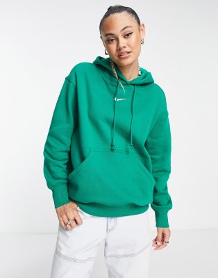 Nike - Übergroßer Unisex-Kapuzenpullover in Malachitgrün mit winzigem Swoosh-Logo