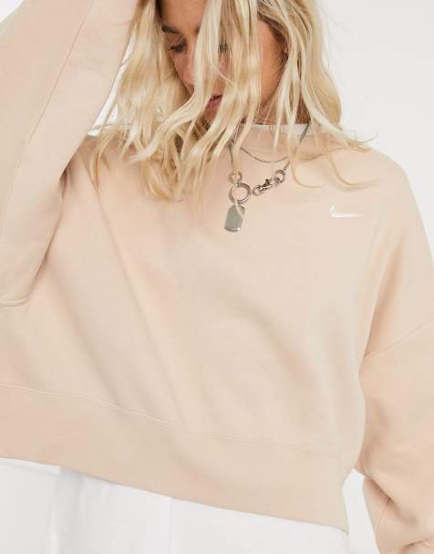 Nike – Übergroßes, kastiges Sweatshirt in Hellbeige mit kleinem Swoosh-Logo