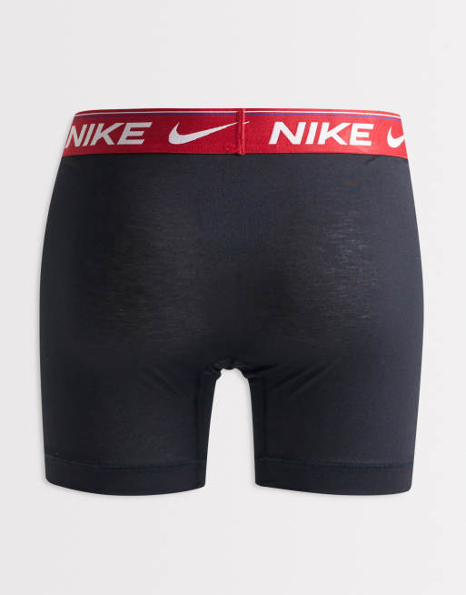 Nike Ultra Comfort 3 pack boxer brief in black with coloured waistband in green / blue / red, 2 of 3